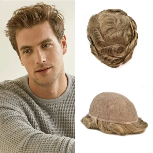 Vista 14 de Completo suizo encaje tupé para hombres pieza de pelo real sistema de reemplazo de cabello humano para hombres Toupee Hairpieces para hombres 7x9