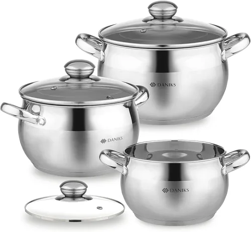 Vista 14 de Daniks Olla clásica de acero inoxidable de 2 cuartos de galón con tapa de vidrio, parte inferior de tres capas para calefacción uniforme, compatible