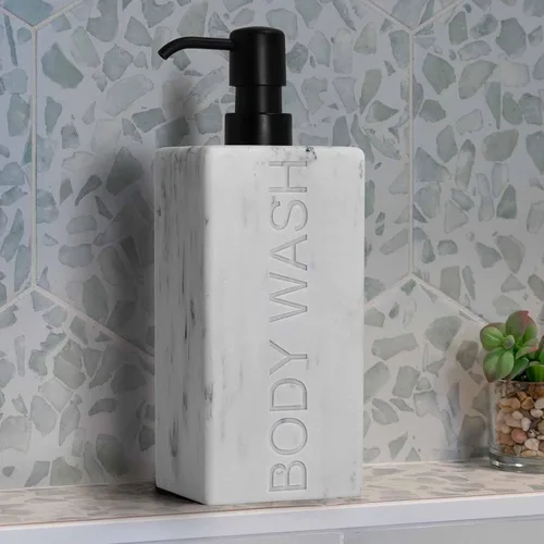 Vista 3 de dispensador rectangular de resina premium para cuarto de baño, para champú, acondicionador, loción corporal, diseño moderno recargable con bomba