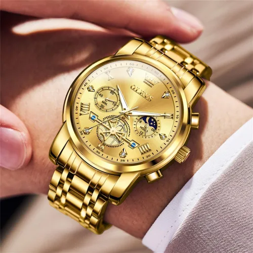 Vista 2 de OLEVS Relojes para hombre de plata, reloj de cronógrafo de acero inoxidable para hombre, reloj analógico de cuarzo de cara grande para hombre