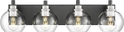 Vista 35 de Accesorios de iluminación de baño, luz de tocador mate negra de 2 luces, apliques de pared modernos con pantalla de globo de vidrio transparente