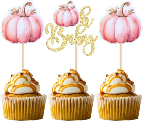 Vista 12 de 24 adornos de calabaza para cupcakes con purpurina para otoño, hojas, flores, calabaza, cupcakes, decoración de pasteles para Halloween, decoración