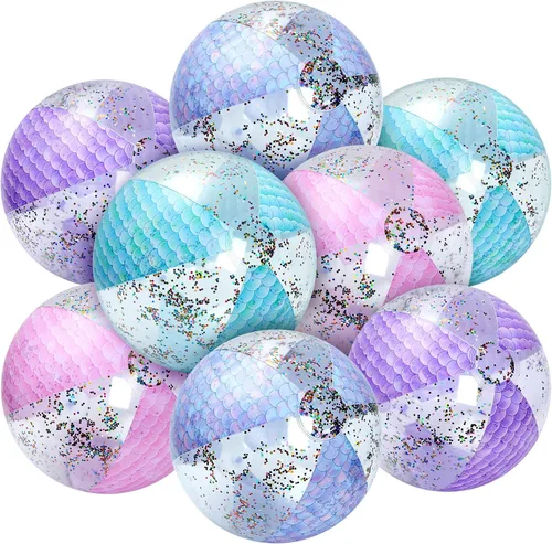 Vista 7 de Honoson Bola de playa de sirena de 16 pulgadas, bola de playa inflable gigante con purpurina, bola de playa con purpurina, regalos de fiesta