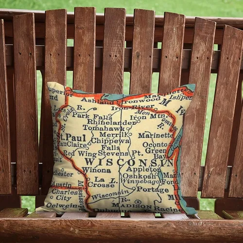 Vista 4 de Wisconsin Map - Fundas de almohada para exteriores, impermeables, 16 x 16 pulgadas, diseño de mapa del mundo, fundas de almohada decorativas
