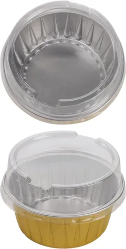 Vista 3 de DEAYOU Paquete de 100 moldes de papel de aluminio para hornear con tapas, moldes desechables de 5 onzas para magdalenas, moldes de papel de aluminio