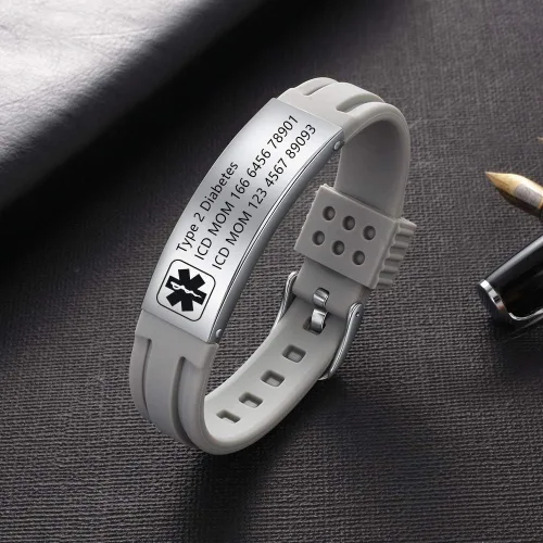 Vista 113 de OPALSTOCK Pulseras médicas personalizadas de silicona ajustable para identificación de emergencias, grabado gratuito, 9 pulgadas, resistente al