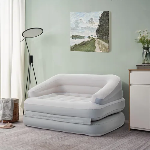 Vista 2 de Sofá cama inflable para camping, flotador de piscina, colchón flocado al aire libre con reposabrazos, tamaño matrimonial