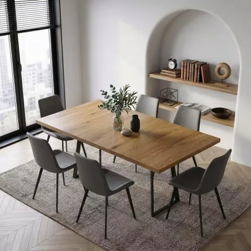 Vista 17 de ZckyCine Mesa de Comedor Moderna de Mediados de Siglo y Sillas para 4 Rectangular de Madera Expandible que Ahorra Espacio Multifuncional Marrón