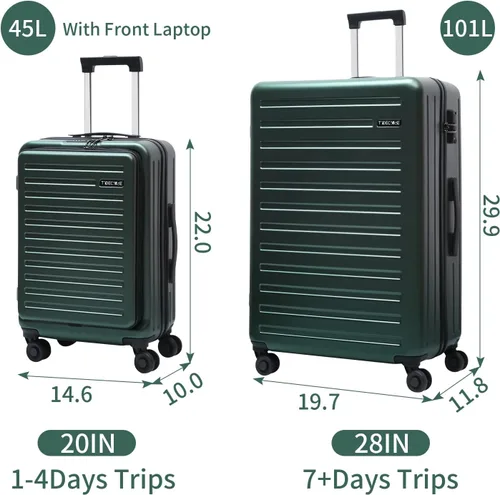 Vista 2 de TydeCkare Juego de equipaje ABS+PC ruedas giratorias ligeras de 2028 pulgadas., Verde oscuro, Moda