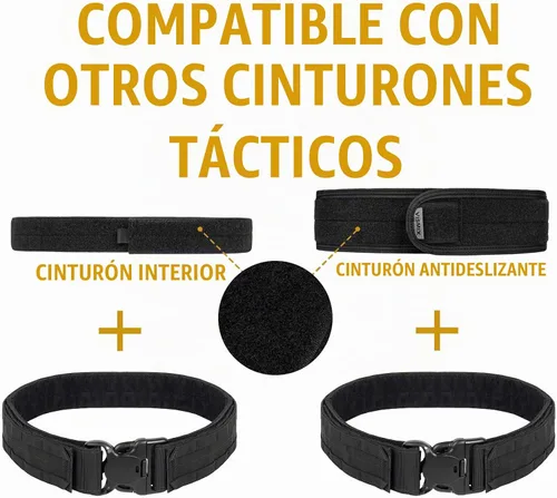 Vista 4 de VISMIX Cinturón táctico, cinturón de batalla MOLLE de liberación rápida de 1.75 pulgadas con cinturón interior y almohadilla antideslizante Negro