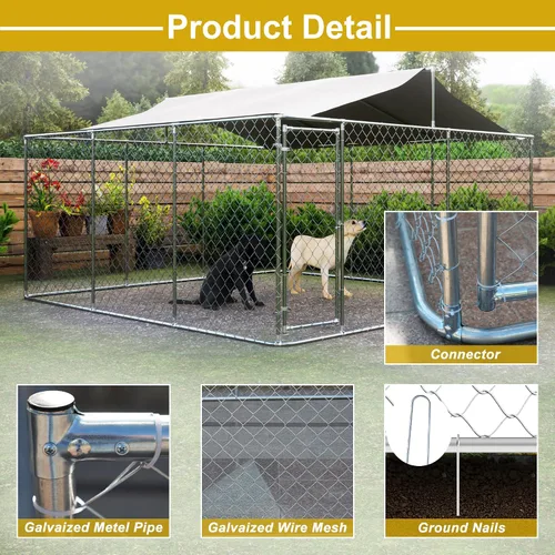 Vista 4 de IchbinGo Perrera grande para perros al aire libre, jaula resistente de acero galvanizado para perros con cubierta impermeable resistente a los rayos