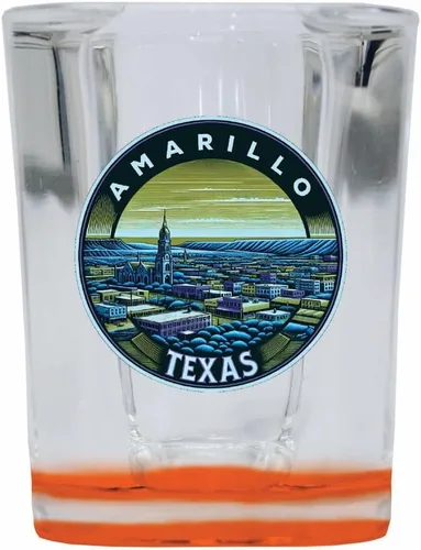 Vista 6 de Amarillo Texas Souvenir - Vaso de chupito cuadrado de 2 onzas, base azul, paquete de 2