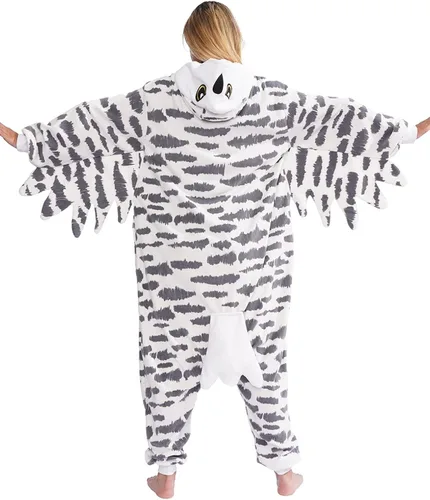 Vista 5 de LZBXBXDA Pijama unisex para adultos, diseño de búho nevado de una pieza, disfraz de Navidad de animal, ropa de dormir para mujeres y hombres