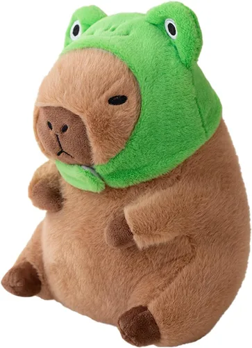 Vista 10 de Peluche de Capibara con Sombrero de Cumpleaños Azul y Lazo de 9 Pulgadas, Lindo Animal de Peluche Suave para Fiestas, Decoración de Fiesta, Juguetes