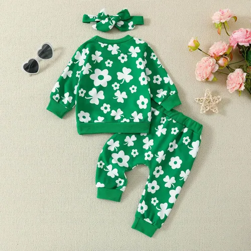 Vista 2 de Conjunto de sudadera con cuatro tréboles para bebés, niños y niñas, ropa de primavera