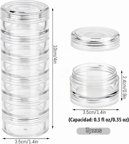 Vista 2 de 3 juegos de recipientes de plástico apilables de 6 capas, caja de almacenamiento transparente de cosméticos de 0.35 oz/0.3 fl oz, tarros
