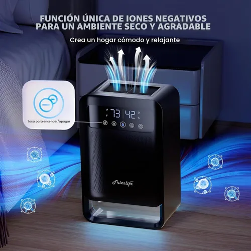 Vista 4 de Frizzlife Deshumidificador de aire, tanque de agua de 135 onzas con función purificadora, deshumidificadores pequeños silenciosos con modo
