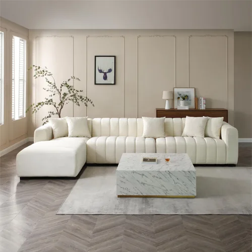 Vista 11 de KEVINSPACE Juego de sofá modular de 3 piezas de 111.5 pulgadas, juego de muebles de sala de estar, sofá moderno con reposapiés, asientos otomanos