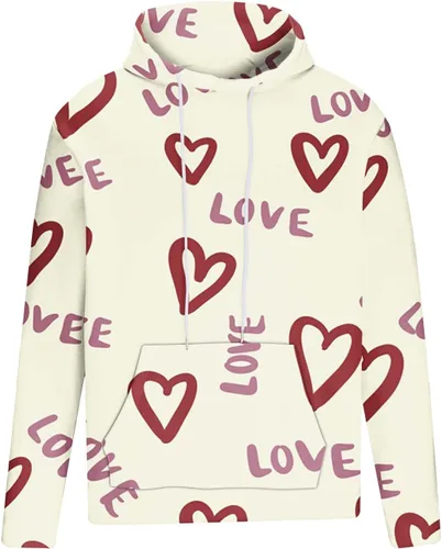 Vista 4 de Sudadera con capucha estampado en forma de corazón, sudadera con bolsillo para hombre, manga larga, ropa deportiva bonita
