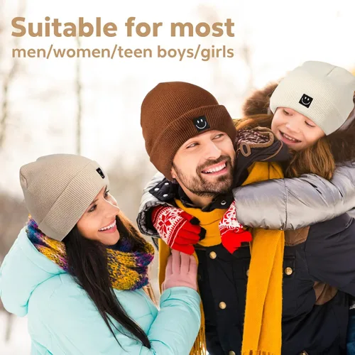 Vista 7 de Mepase Gorro de punto con cara sonriente para bebé, 3 unidades, para niños pequeños, gorro de invierno suave bordado con cara sonriente