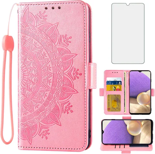 Vista 9 de Asuwish Funda compatible con Samsung Galaxy A32 5G de 6.5 pulgadas y protector de pantalla de vidrio templado, tarjetero con correa de muñeca Gris