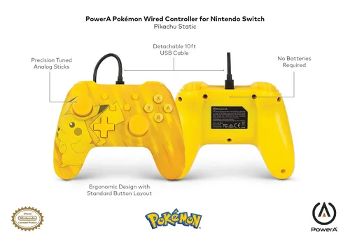 Vista 2 de PowerA Wired Controller for Nintendo Switch - Pokémon Pikachu Static, Gamepad, Game controller, Wired controller, Officially licensed