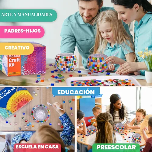 Vista 5 de Kit de portavelas de mosaico de vidrio, kits de mosaico de bricolaje para adultos y manualidades para niñas de 8 a 12 años, artes y manualidades