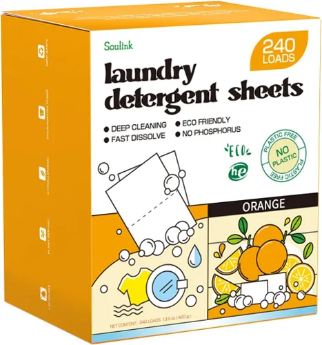 Vista 7 de Soulink Hojas de detergente para ropa con aroma a ropa recién lavada 240 cargas, tiras de detergente ecológicas para viajes y hogar - Sin envases