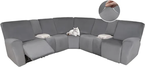 Vista 101 de HDCAXKJ Fundas de sofá seccional reclinable de terciopelo, cubierta de sofá seccional en forma de L, lavable, elástica, suave, para rincón