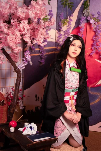 Vista 2 de colarm Nezuko Costume, Cosplay Suit, Nezuko Cosplay Uniform for Girls Kids Women,for Halloween, Theme Party, Cosplay Show