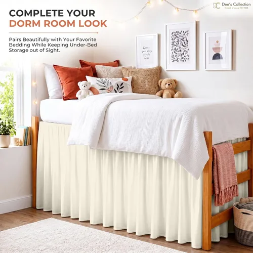 Vista 74 de Dorm Ruffle Twin XL 28" Drop Extra Long BedSkirt, Premium Brushed Microfiber Tailored Drop, Put On Elastic Long Dust Ruffle, Split Corner, Bedroom