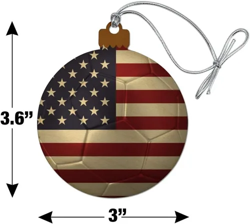 Vista 6 de GRAPHICS & MORE Bandera de Estados Unidos de América, pelota de fútbol, fútbol, fútbol, madera, árbol de Navidad, adorno de vacaciones