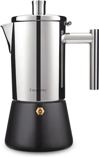 Vista 9 de Easyworkz Diego - Cafetera italiana de acero inoxidable, cafetera italiana, 4 tazas, 6.8 onzas, cafetera moka de inducción Negro