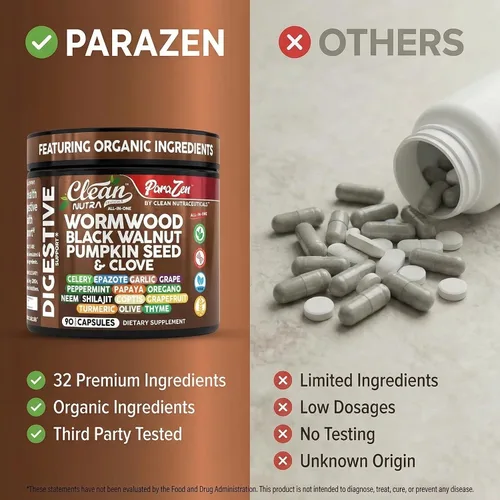 Vista 7 de Clean Nutra Ajenjo Nuez Negra Semilla de Calabaza Aceite de Clavo Apio Ajo Uva Papaya Neem Tierra de Diatomeas Probiótico para Mujeres Salud