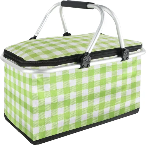 Vista 10 de Cesta de picnic aislada, bolsa enfriadora plegable, cesta de comestibles de 32 litros con tapa, 2 asas resistentes, cesta de almacenamiento