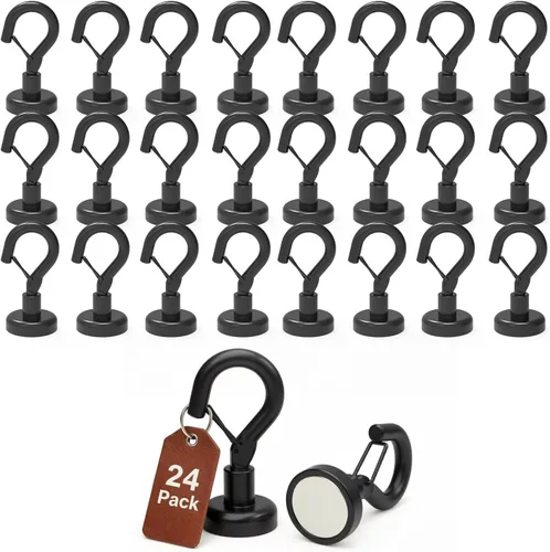 Vista 22 de Ant Mag Ganchos magnéticos negros resistentes con broche de presión de 22 libras, ganchos magnéticos fuertes, ideales para colgar en refrigerador
