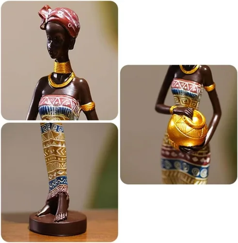 Vista 5 de Buwakul Paquete de 3 esculturas de mujer africana de resina de 17 pulgadas de alto, estatua tribal para decoración del hogar, arte coleccionable