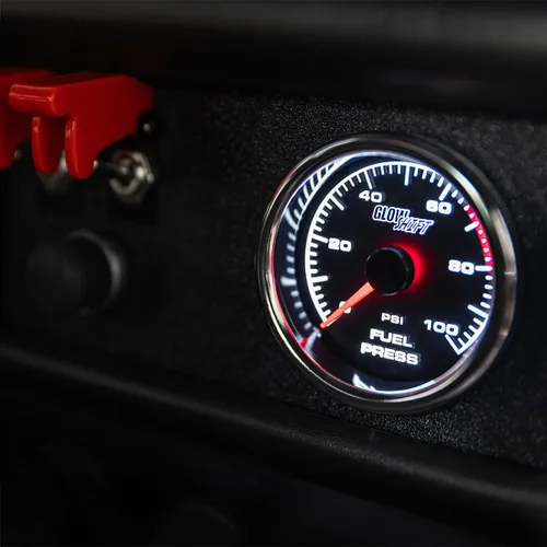 Vista 2 de GlowShift Kit de medidor de presión de combustible Racing de 2-5/8 pulgadas de 100 PSI, incluye sensor electrónico, esfera negra, retroiluminación