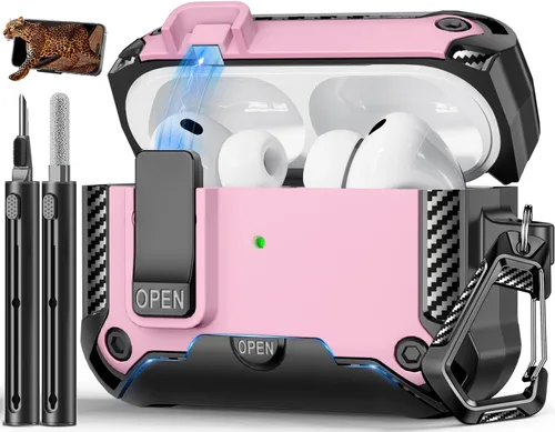 Vista 26 de Funda para AirPods Pro de 2 generación con soporte para teléfono, diseño de interruptor automático de protección completa contra caídas con kit