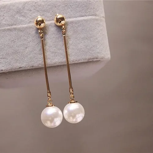 Vista 2 de PAZIKO - Aretes de borla de perlas de imitación de estrella coreana The same Paragraph de moda, joyería al por mayor para mujer, de sección larga