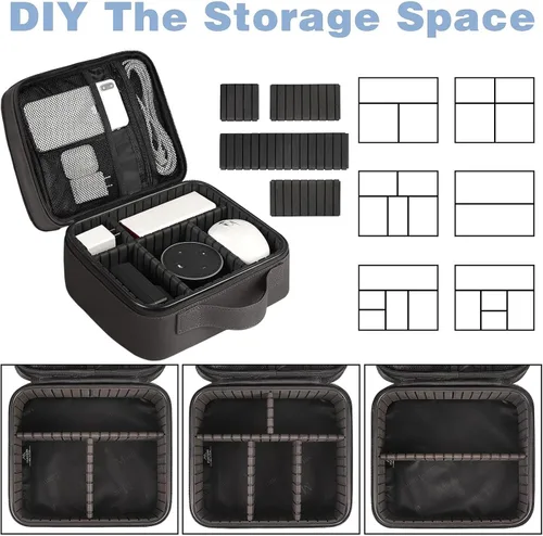 Vista 5 de MATEIN - Bolsa organizadora de cables con divisor ajustable, almacenamiento electrónico para DJ Cable File Bag, Charger Organizer Box, Double Gris