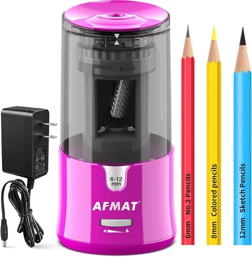 Vista 13 de AFMAT PS92 Sacapuntas eléctrico para aula, sacapuntas enchufable para lápices grandes y jumbo, colores y n.º 2, parada automática, 2 ajustes de Negro