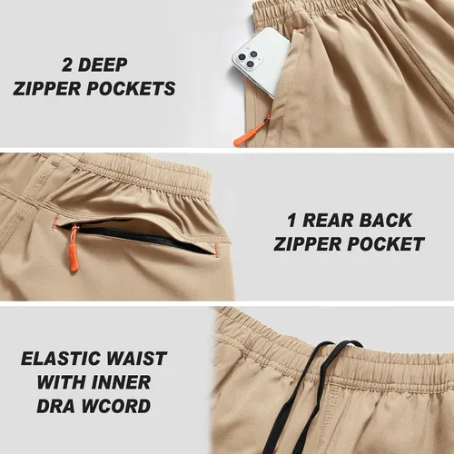 Vista 5 de Selovzz Pantalones cortos de gimnasio para hombre, de secado rápido, para correr, entrenamiento o entrenamiento casual, con bolsillos con cremallera