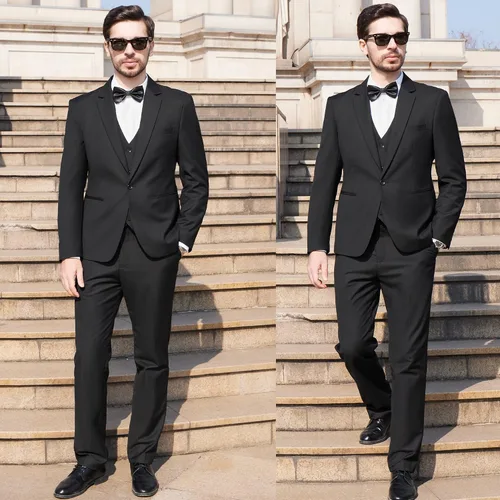 Vista 5 de MAGE MALE Men's 3 Pieces Black Suit Elegant Solid One Button Slim Fit Single Breasted Party Blazer Vest Pants Set