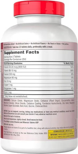 Vista 2 de Citrato de calcio de 500 mg con magnesio, zinc y vitamina D3 - Suplemento de fortaleza ósea y apoyo inmunológico - Apoya la contracción muscular