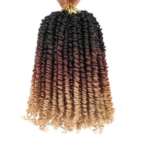 Vista 30 de Leeven Cabello rubio degradado de 14 pulgadas, pretrenzado y trenzado de pasión, 8 paquetes de extensiones de cabello sintético bohemio para mujeres