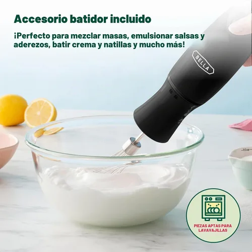 Vista 4 de BELLA Batidora de Mano de Inmersión, Mezclador Portátil con Accesorio de Batidor - Exprimidor Manual Eléctrico, Sacude, Hace Comida para Bebés