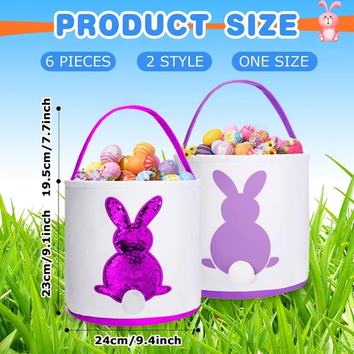 Vista 3 de Saintrygo 6 bolsas de cesta de conejo de Pascua para niños, cesta de caza de huevos de Pascua con asa, bolsas de regalo, cubo de transporte, Bright