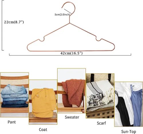 Vista 2 de Perchas de ropa estándar de alambre de metal de color oro rosa, paquete de 30 perchas resistentes para camisas, blusas, 16.5 pulgadas, traje