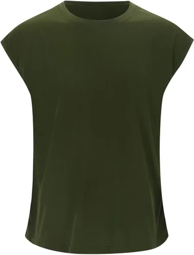 Vista 2 de Camiseta de manga casquillo para hombre, camiseta sin mangas para gimnasio, fisicoculturismo, atlética, corte muscular, ajuste holgado, verano